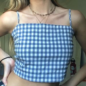 brandy melville tie back blue and white crop top